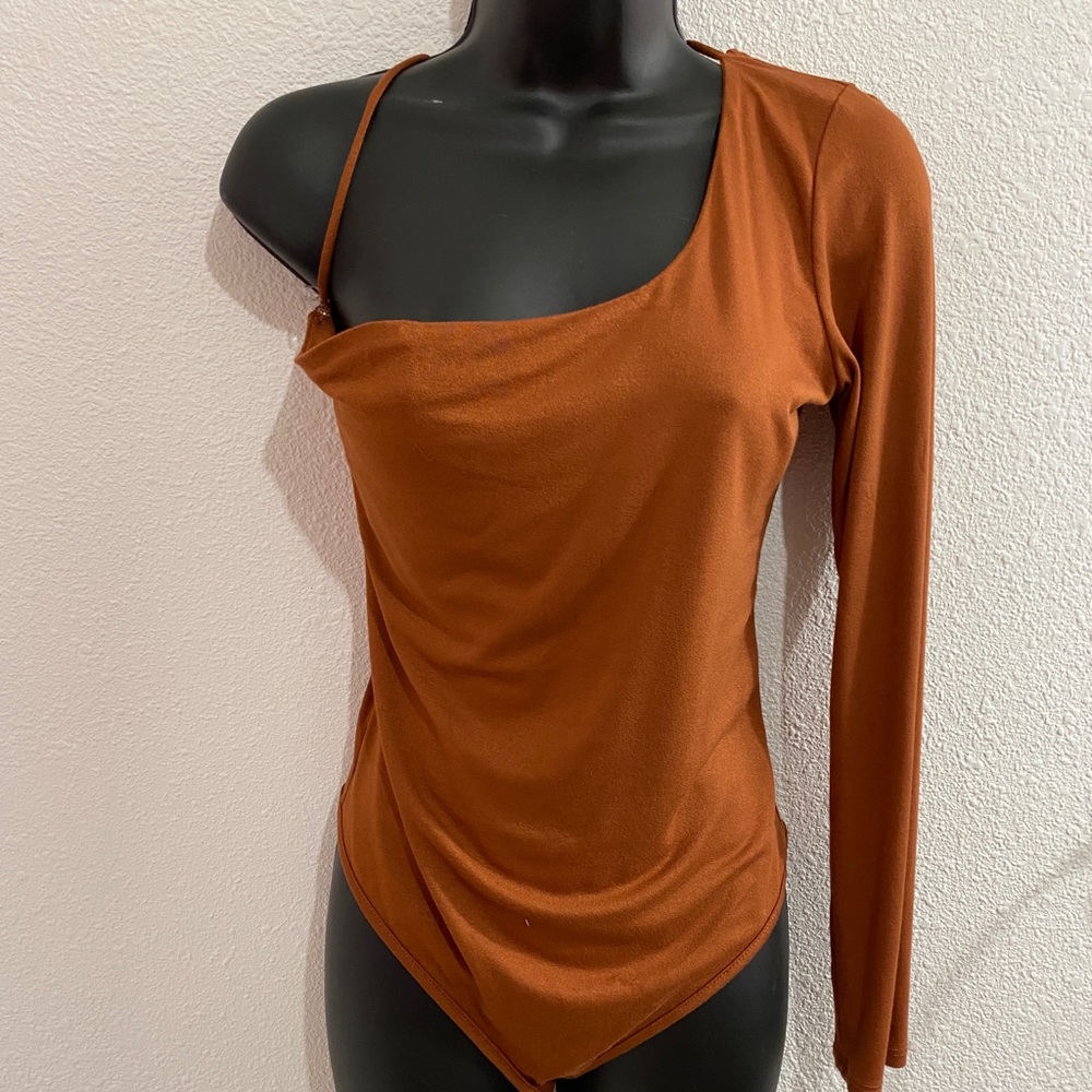Nina camel one shoulder bodysuit